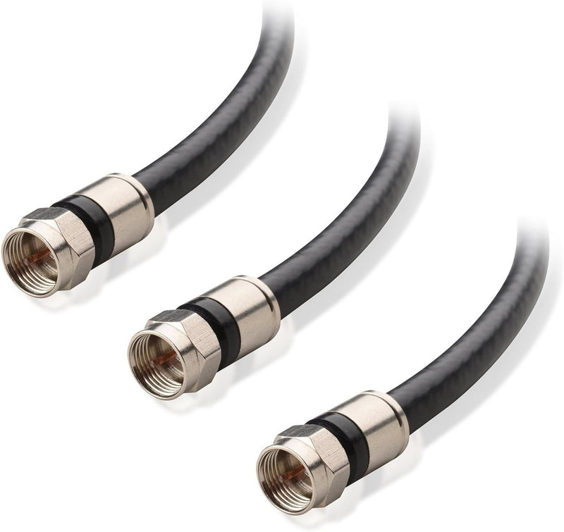 SimplyASP Tech 3-Pack, Quad Shielded RG6 Coaxial Patch Cable in Black 3 Feet