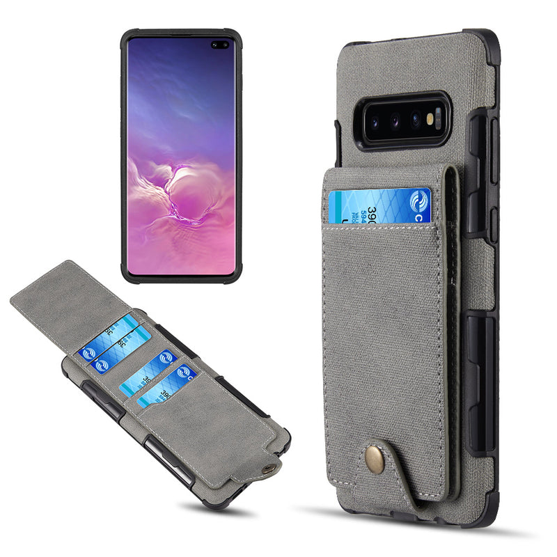 SCRATCH RESISTANT TEXTURED COATED CANVAS WALLET CASE WITH MULTI-CARD SLOTS FOR SAMSUNG GALAXY S10 PLUS - GREY