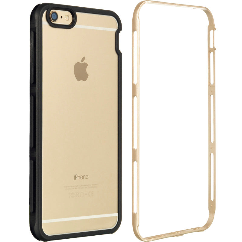 IPHONE 6 PLUS/6S PLUS CASE BLACK  EMBED CLEAR PC WITH BUMPER FRAME - GOLD