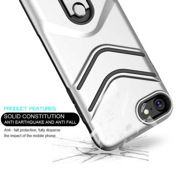 FOR IPHONE 8 / 7 THE VICTORY HYBRID CASE WITH METAL CAP STAND AND LANYARD - SILV