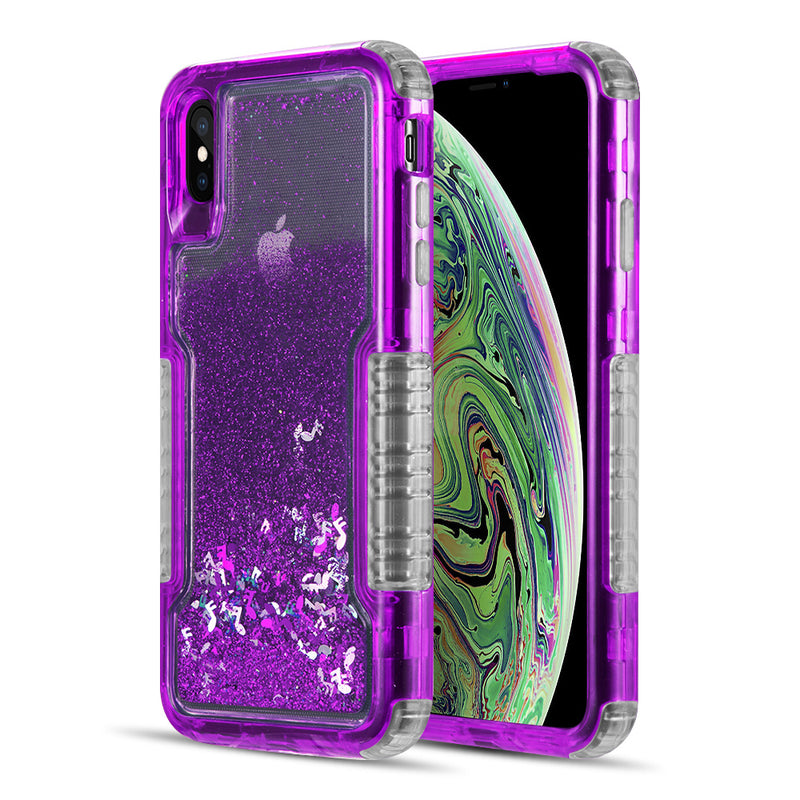 THE MILITARY GRADE DUAL PROTECTIVE WATERFALL SERIES LIQUID SPARKLING QUICKSAND CASE FOR IPHONE XS MAX - PURPLE