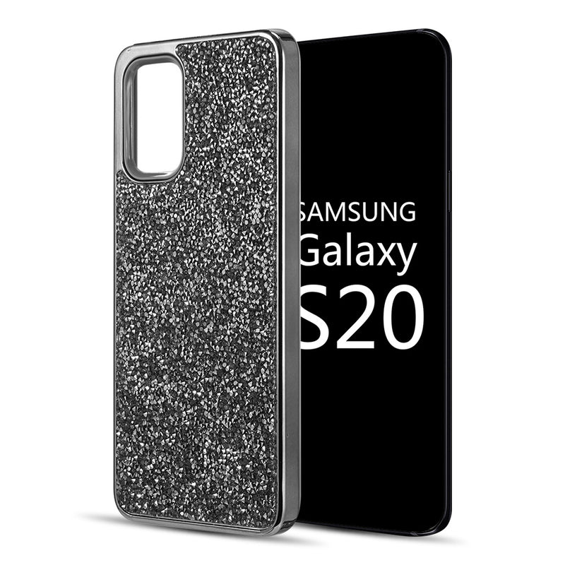 SAMSUNG GALAXY S20(6.2") DIAMOND PLATINUM COLLECTION HYBRID BUMPER CASE WITH ELECTROPLATED FRAME - BLACK