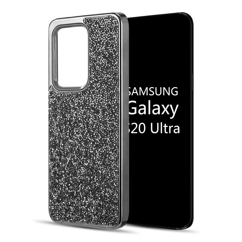 SAMSUNG GALAXY S20 ULTRA(6.9") DIAMOND PLATINUM COLLECTION HYBRID BUMPER CASE WITH ELECTROPLATED FRAME - BLACK