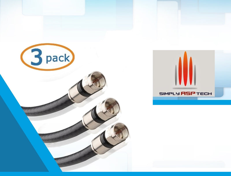 SimplyASP Tec 3-Pack, Quad Shielded RG6 Coaxial Patch Cable in Black 3 Feet - SimplyASP Tech