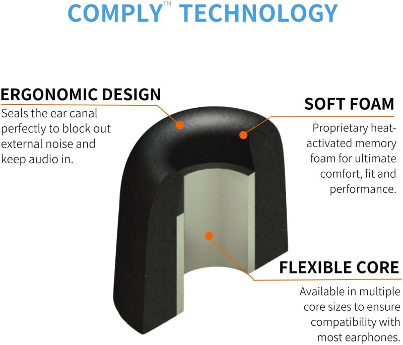 Comply T-600 Premium Memory Foam Earbud Tips for Top Brands (L, 3pk)