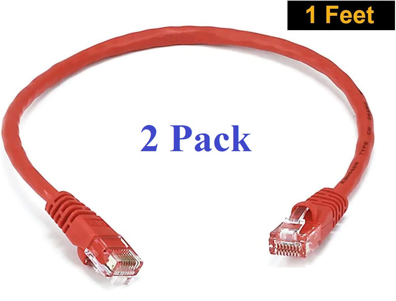 SimplyASP Tech 1ft Cat5e Network Ethernet Patch Cable (2 Pack) - Red