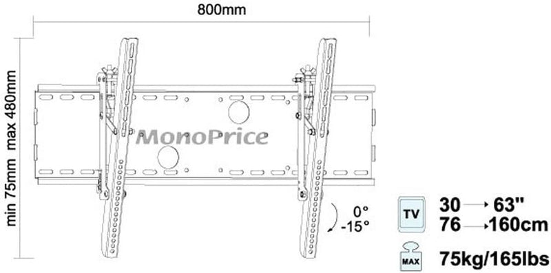 Monoprice EZ 30-63in TV Tilt Wall Mount, 165lbs Max, 750x450 VESA