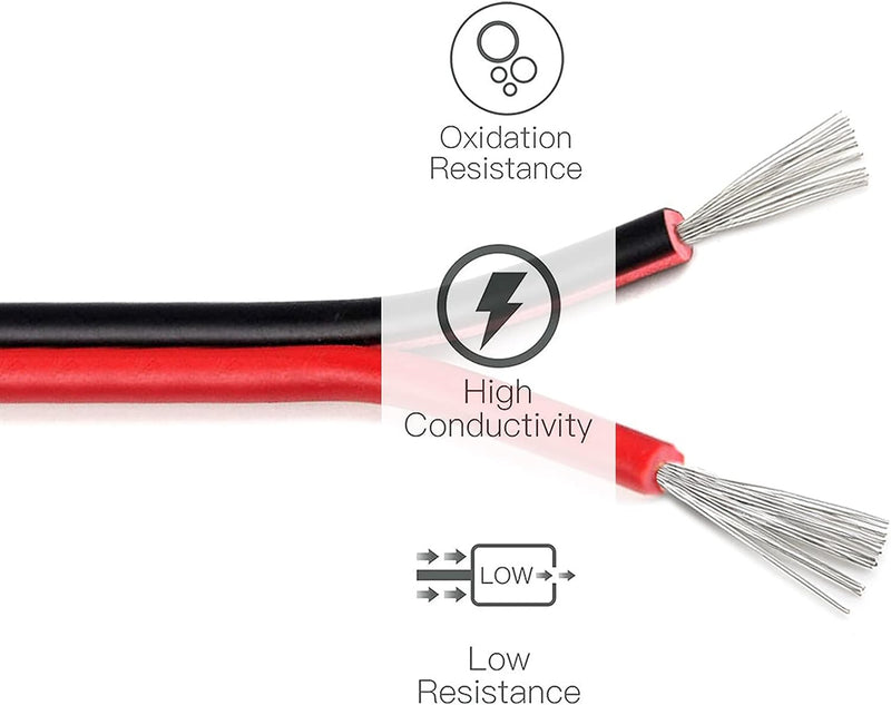 SimplyASP Tech 20 AWG 2-Pin, 6ft Extension Wire LED Strips 3528/5050, Red/Black