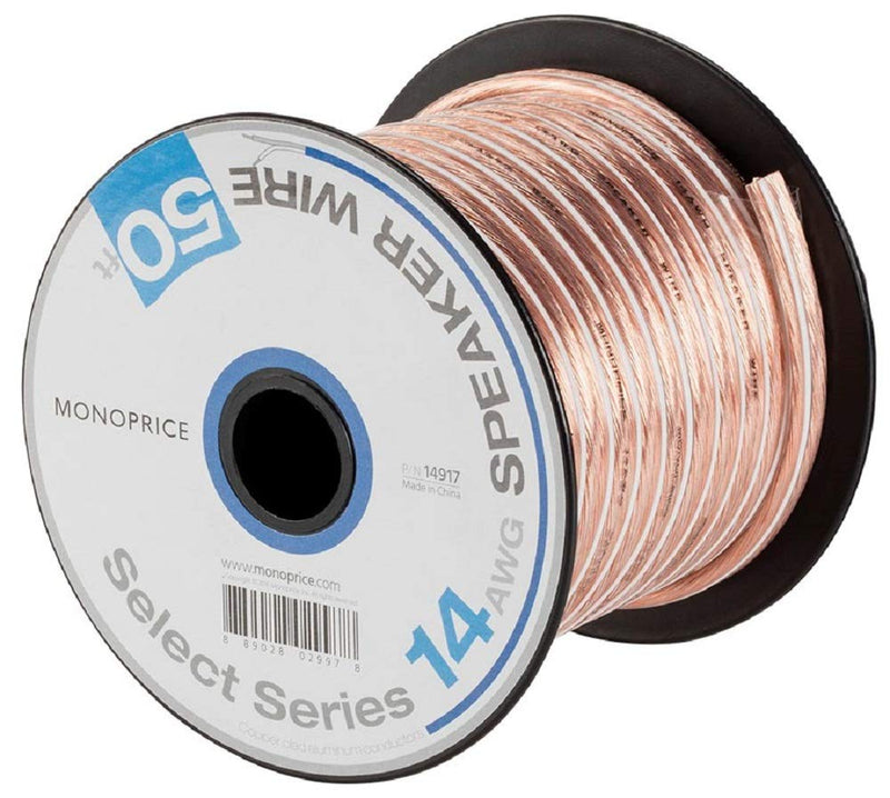 Select Series 14AWG Speaker Wire - 50ft, Color-Coded for Home Theater