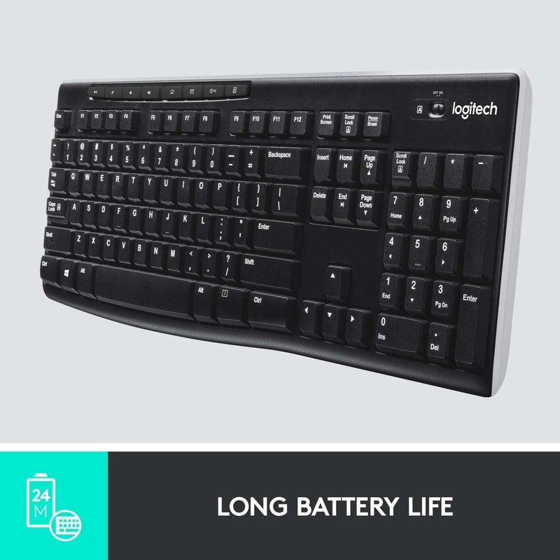 Logitech K270: Full-Size Wireless PC Keyboard - 8 Keys, 2-Yr Battery, 2.4 GHz