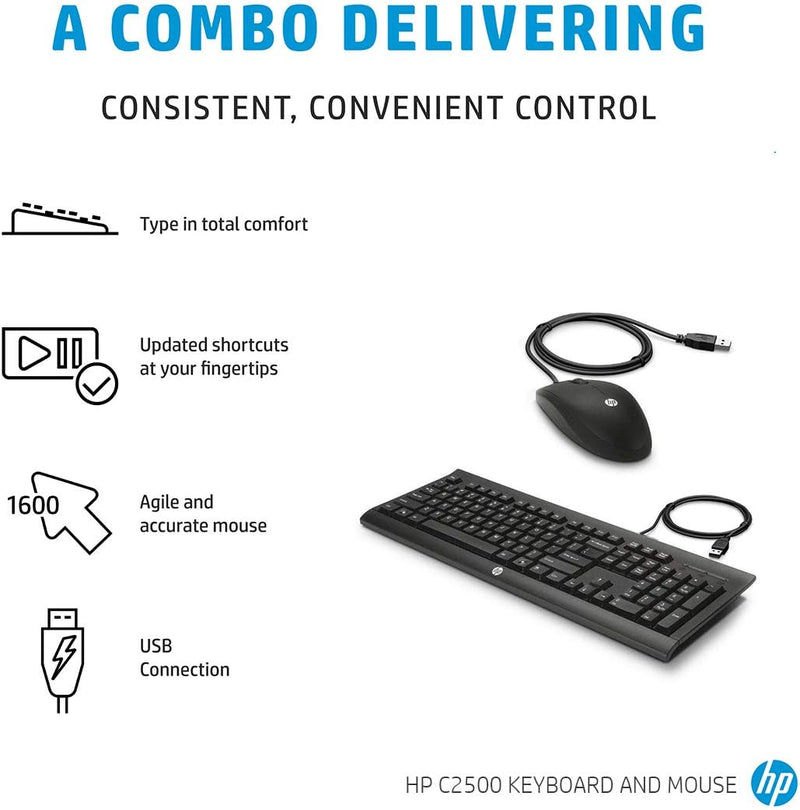 HP Wired Desktop Keyboard Mouse Combo C2500