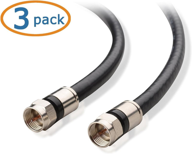 SimplyASP Tech 3-Pack, Quad Shielded RG6 Coaxial Patch Cable in Black 3 Feet