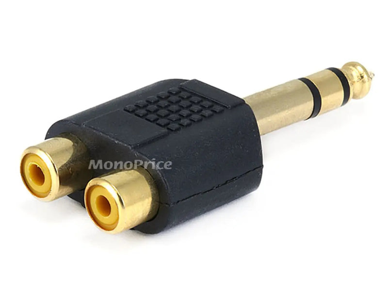 Monoprice 1/4in (6.35mm) TRS Stereo Plug to 2x RCA Jack Splitter Adapter, Gold Plated