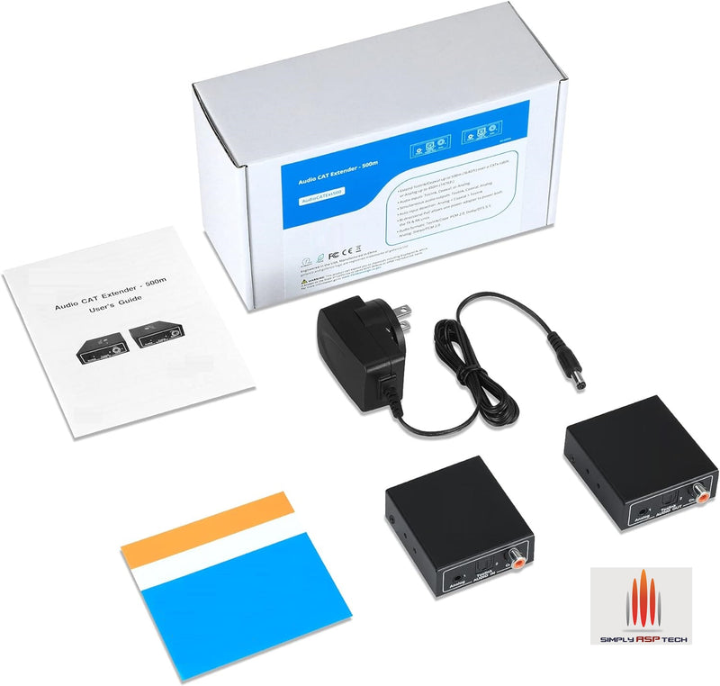 SimplyASP Tech Audio Extender Over CAT5e/6/7 - 984ft, Bi-Dir PoC, 5.1-Channel
