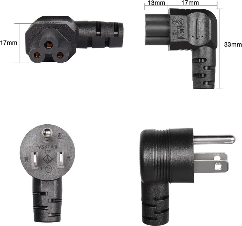 SimplyASP Tech 6ft 3-Prong AC Cord (Mickey Ears) - C5 to NEMA 5-15P, Left Angle