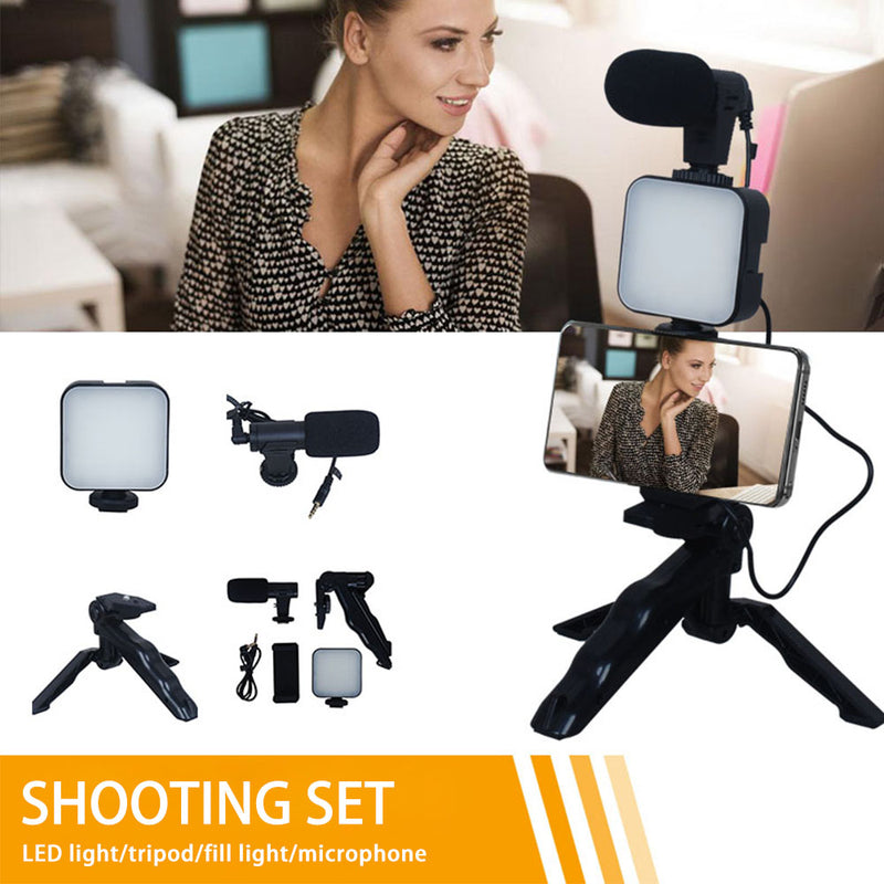 Essential Video Kit: Phone Mount, LED, Mic for TikTok/YouTube - Black