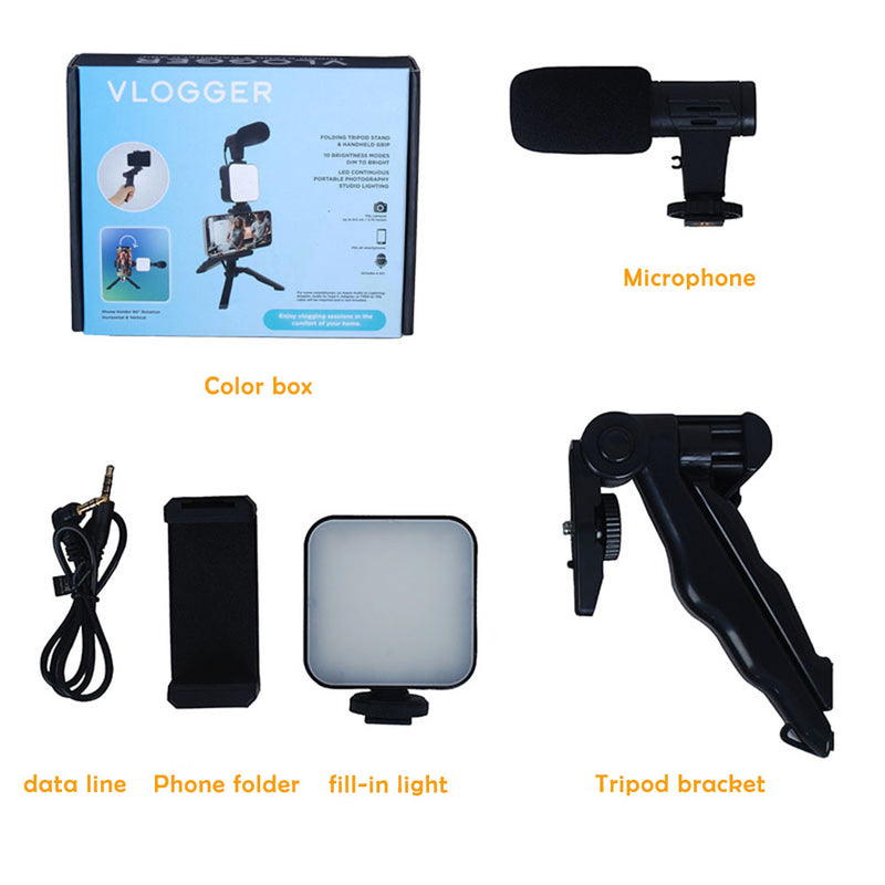 Essential Video Kit: Phone Mount, LED, Mic for TikTok/YouTube - Black