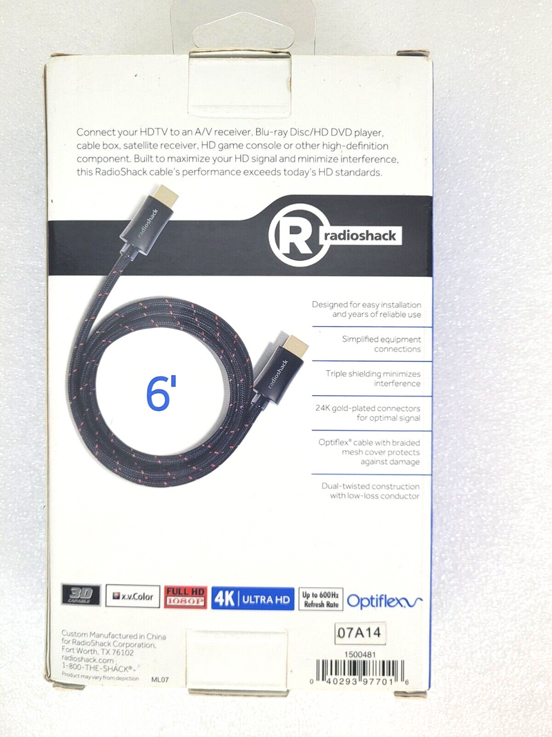 RadioShack 4ft (1.33m) HDMI Male to HDMI Male Braided Cable