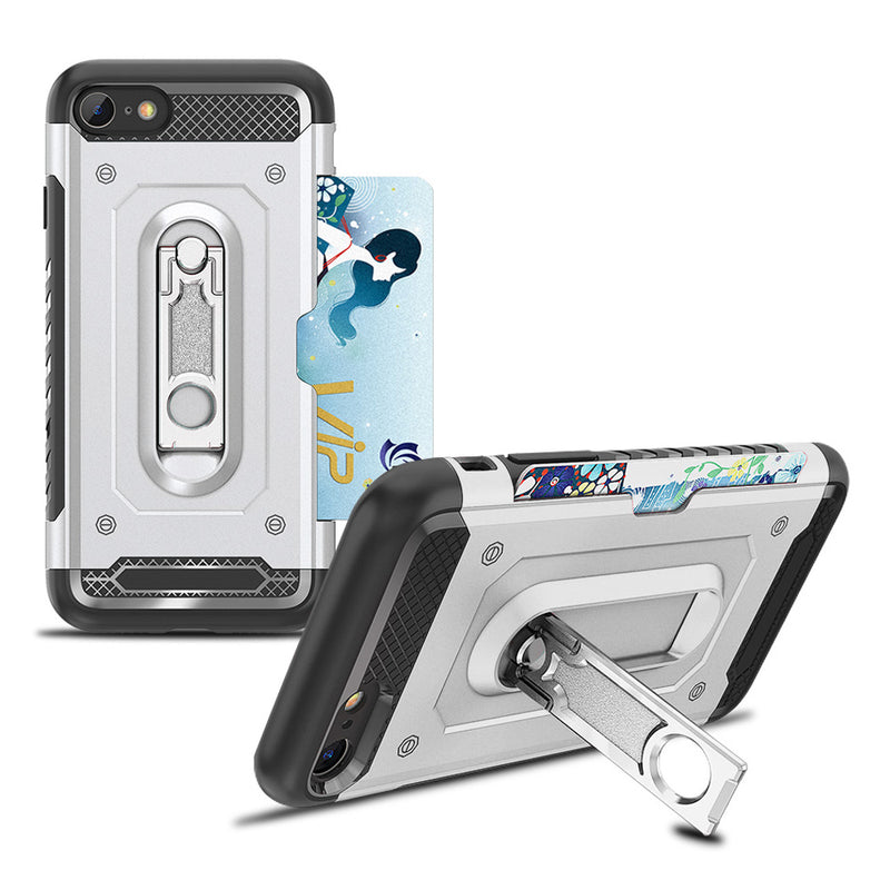 IPHONE 8/7 MECHANIC HYBRID CASE WITH CARD SLOT AND METAL KICKSTAND