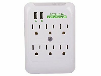 Cable Leader 6 AC Outlet Slim Power Surge Protector Wall Tap with 2 USB Ports