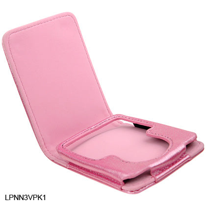 NANO 3 VIDEO VERTICAL LEATHER POUCH PINK+GLITTER-W/ FLIP