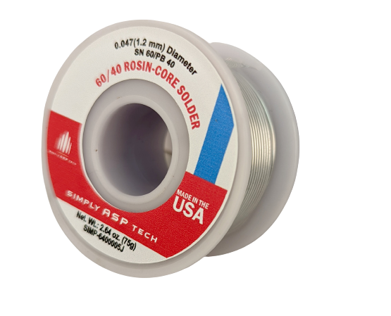 SimplyASP Tech SnPb 60/40 Rosin-Core Solder 0.047" 1.2mm Diameter 2.64 oz. 75g