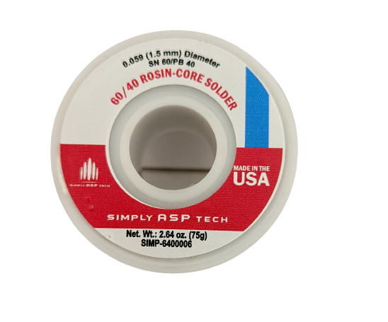 SimplyASP Tech SnPb 60/40 Rosin-Core Solder 0.059" 1.5mm Diameter 2.64 oz. 75g