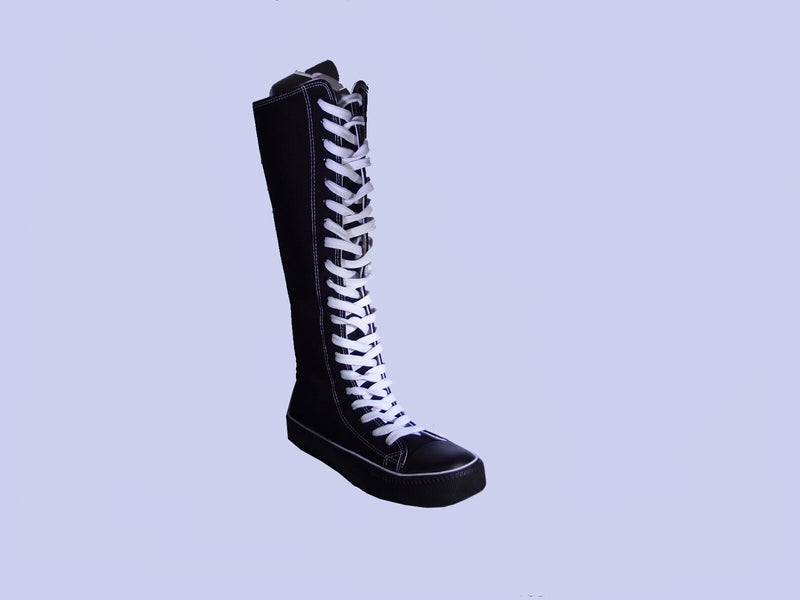 Womens Canvas Sneaker Punk Flat Tall Mid Calf Lace Up Knee High Boot