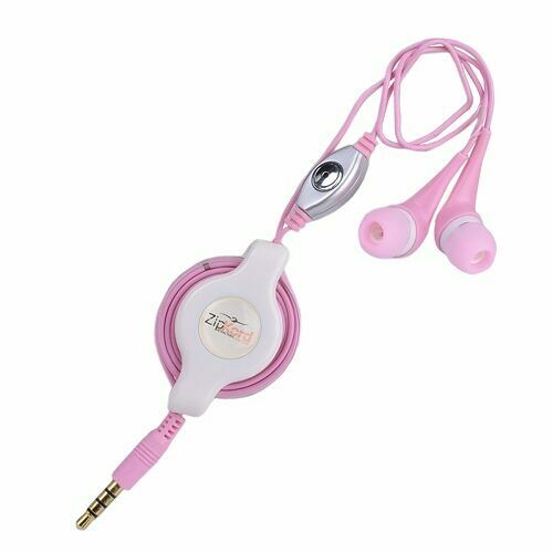 Zipkord Pink Retractable Mobile Phone In-ear Stereo Headset
