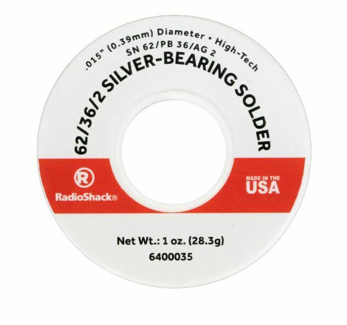 RadioShack SnPbAg 62/36/2 Silver-Bearing Rosin-Core Solder 0.015" Diameter 1.0oz
