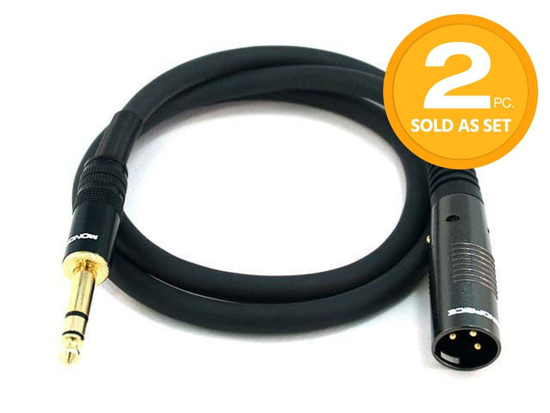 3ft Premier Series XLR Male to 1/4inch TRS Male 16AWG Cable Gold Plated 2 Pack