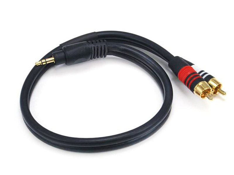 Monoprice 1.5ft 3.5mm Stereo Male to 2RCA Male 22AWG Cable Gold Plated - Black