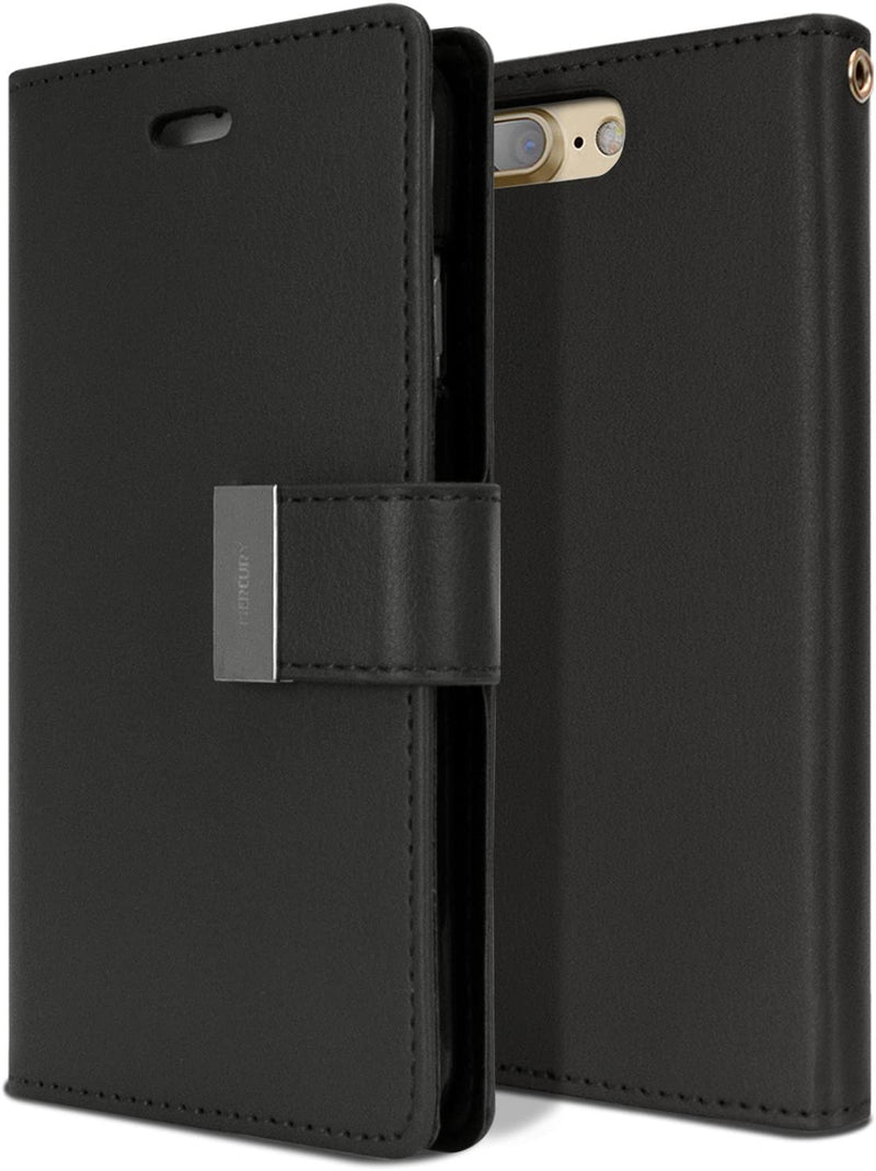 GOOSPERY Rich Wallet Leather Flip Case for iPhone 6 Plus / 7 Plus / 8 Plus - Multi-Card Holder Cover, Black