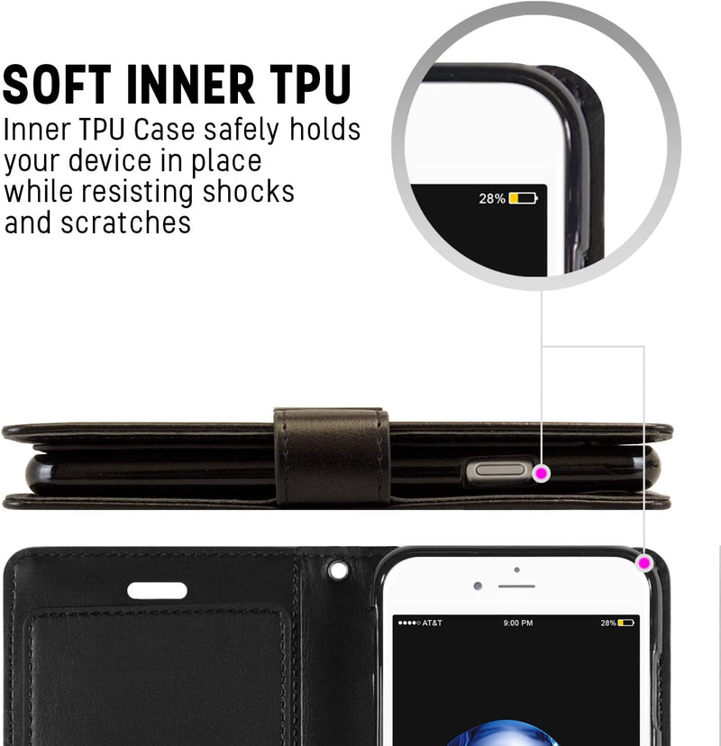 GOOSPERY Rich Wallet Leather Flip Case for iPhone 6 Plus / 7 Plus / 8 Plus - Multi-Card Holder Cover, Black