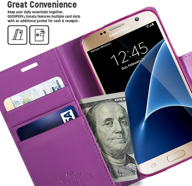 Goospery Sonata Wallet for Samsung Galaxy S7 Case Stand Purple