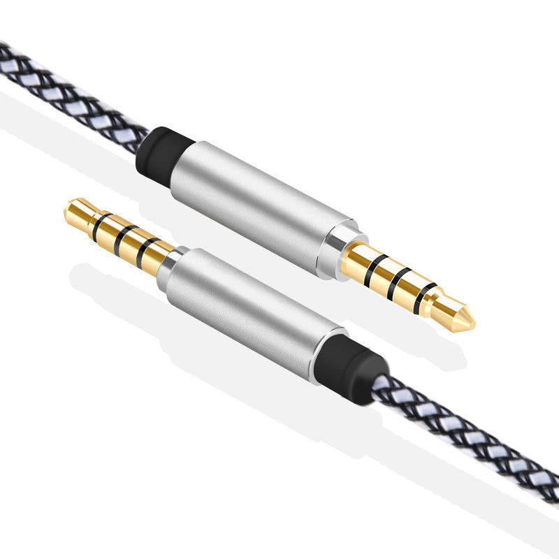 UNIVERSAL 3.5MM MALE - MALE BRAIDED AUDIO CABLE W/ ALUMINUM CONNECTOR - BLACK & WHITE