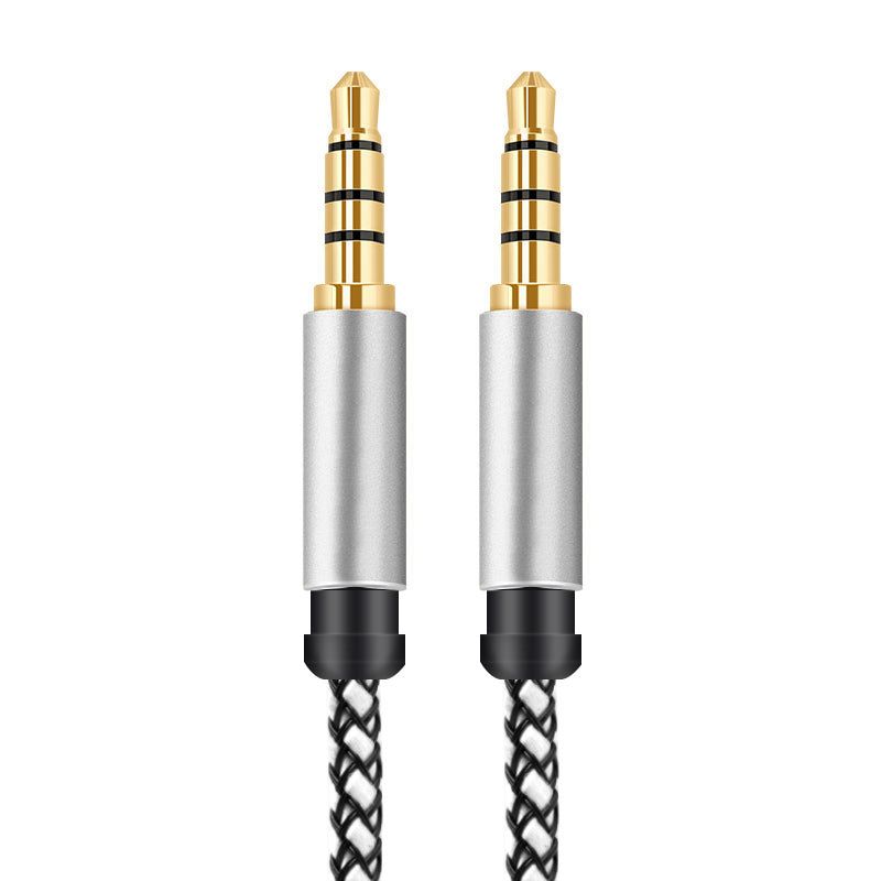 UNIVERSAL 3.5MM MALE-MALE BRAIDED AUDIO CABLE W/ ALUMINUM CONNECTOR- BLACK/WHITE