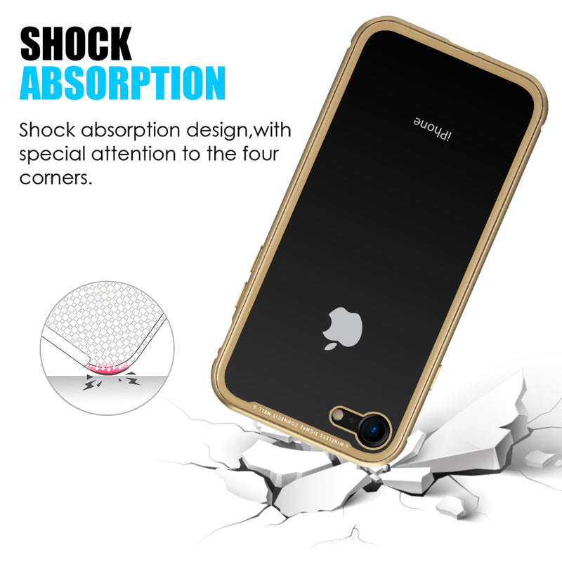 IPHONE SE(2020)/ 8/7 MAGNETIC SNAP CASE W/ TEMPERED GLASS BACK PLATE - GOLD