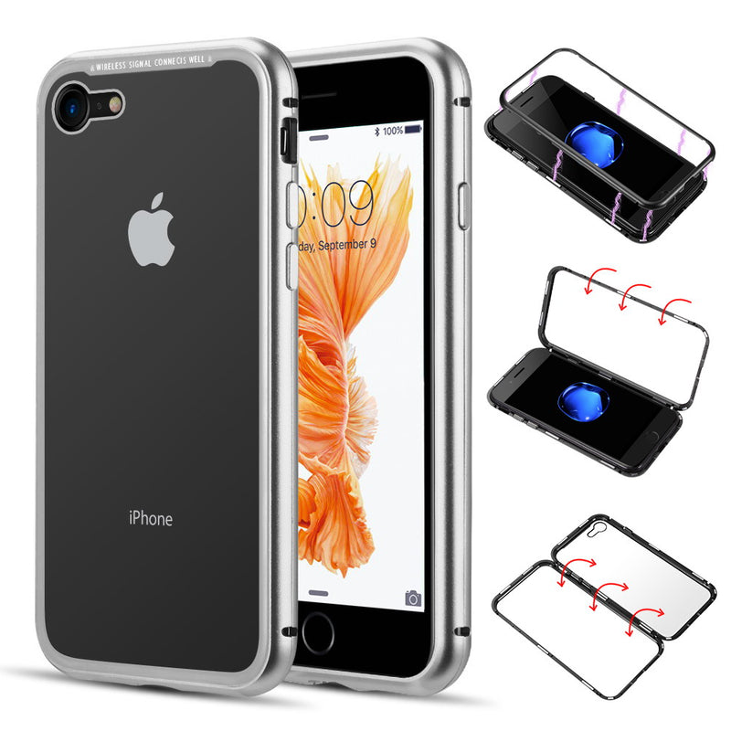 IPHONE SE(2020)/ 8/7 MAGNETIC SNAP CASE W/ TEMPERED GLASS BACK PLATE - GOLD