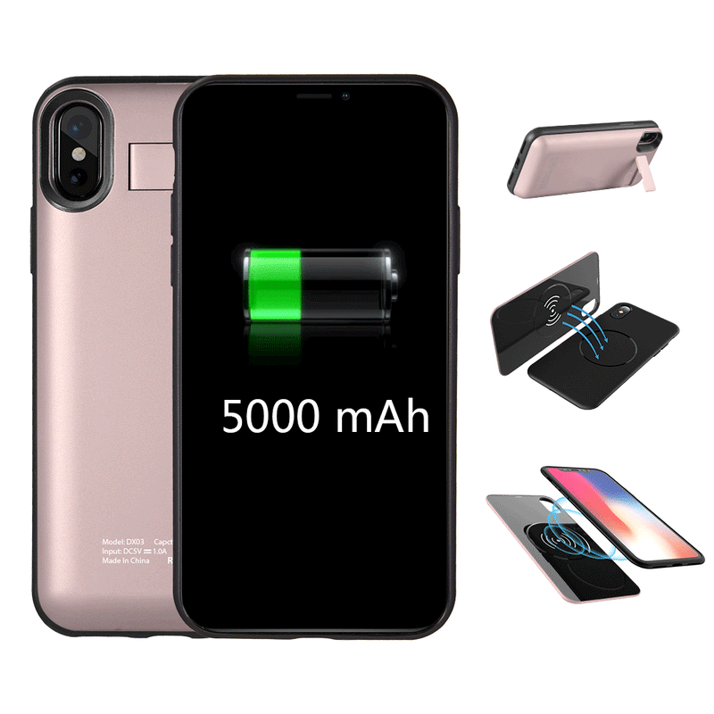 FOR IPHONE XS / X 5000MAH UV SHINE BATTERY CASE W/ DETACHABLE WIRELESS CHARGING POWER PACK - ROSE GOLD