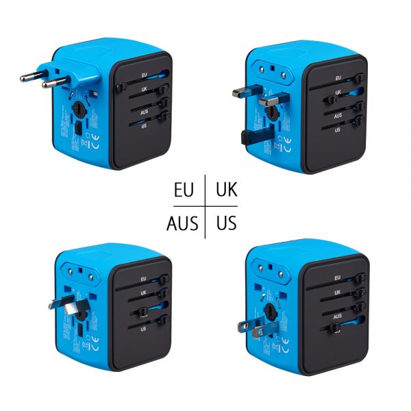 UNIVERSAL ADAPTER ALL IN ONE AC OUTLET POWER PLUG 3 USB 1 TYPE C CHARGING BLACK
