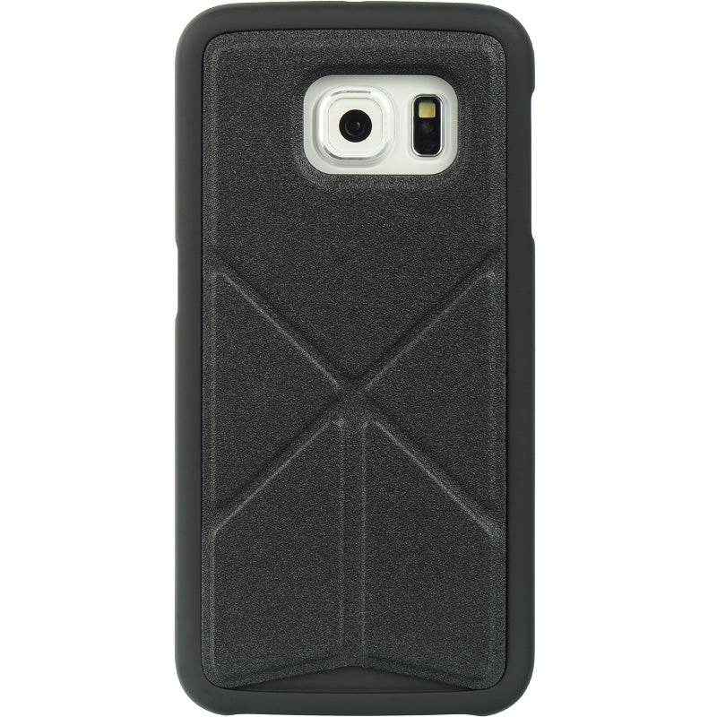 For SAMSUNG GALAXY S6 EDGE CRYSTAL RUBBER CASE W/ FLIP STAND BLACK
