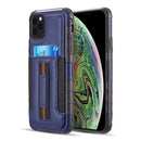 PROTECTIVE HYBRID MULTI LEATHER CARD CASE WITH ELASTIC RING HOLDER FOR IPHONE 11 PRO MAX - NAVY BLUE