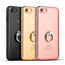 IPHONE 7 DIAMOND JEWEL TRANSPARENT TPU RING CASE WITH CHROME BLING FRAME BLACK