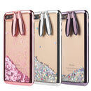 IPHONE 7 PLUS BUNNY LIQUID SPARKLING QUICKSAND TPU CASE WITH EAR STAND - BLACK