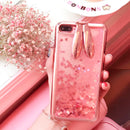 IPHONE 7 PLUS BUNNY LIQUID SPARKLING QUICKSAND TPU CASE WITH EAR STAND - BLACK