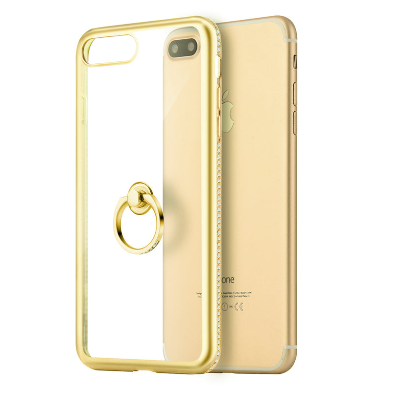 IPHONE 7 PLUS DIAMOND JEWEL RING CASE WITH CHROME BLING FRAME  GOLD