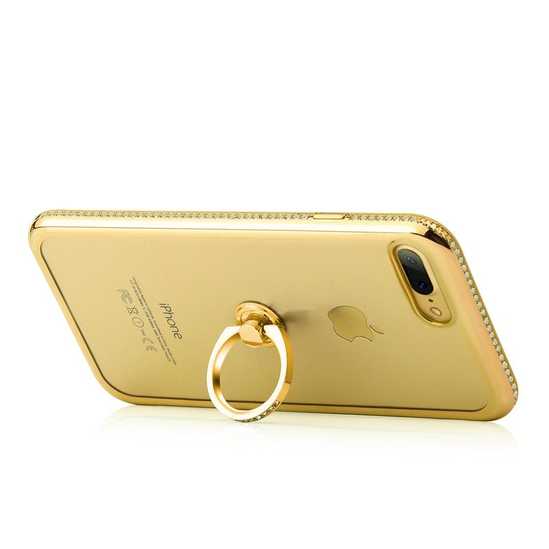 IPHONE 7 PLUS DIAMOND JEWEL RING CASE WITH CHROME BLING FRAME  GOLD