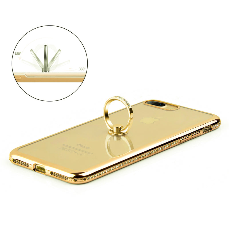 IPHONE 7 PLUS DIAMOND JEWEL RING CASE WITH CHROME BLING FRAME  GOLD