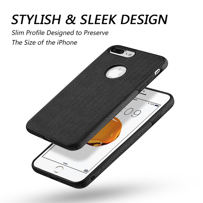 FOR IPHONE 7 PLUS LEATHERETTE TPU COVER CASE - BLACK
